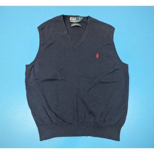 Polo Ralph Lauren Sweater Vest Mens Large 100% Pima Cotton V Neck Navy Blue